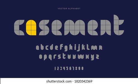 Modern geometric font. Minimal typeface. English alphabet. Set of letters. Font set for logo, cover, headline, creative design. Vector illustration.