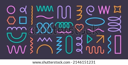 Modern Geometric Forms in Trendy Minimal Style. Vector Collection Abstract Shapes and Elements: Spiral, Zigzag, Spring Coil, Wave, Heart, Circle, Arch for Creating Patterns, Posters, Web Design