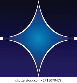 Una estrella geométrica moderna de cuatro puntas o un ícono de diamante con vibrantes Gradientes azules y cian. El diseño incluye un elegante contorno blanco y un fondo azul marino oscuro, adecuado para tecnología, juegos o marca corporativa.