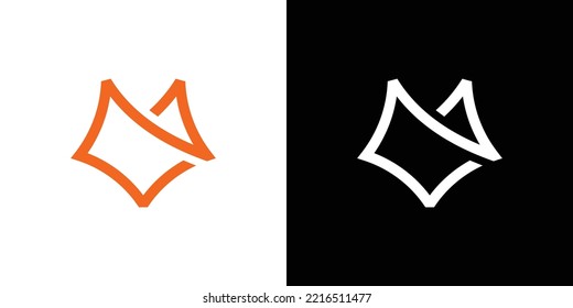 modern geometric fox head line art illustration in flat design monogram symbol
