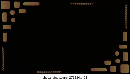 Modern Geometric Frame Background with Bronze Gradient Rounded Shapes on Black