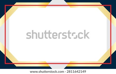 Modern geometric frame template with layered gold corner accents, a red rectangular border, and spacious white copy space, ideal for certificates, posters, presentations, banners, and web layouts.
