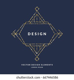 Modern geometric framework for text of gold glitter on a dark background. Vector illustration in a minimalist style