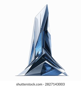 Modern geometric glass structure with angular design and light reflections