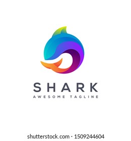 Modern geometric golden ratio Shark logo icon vector template on white background