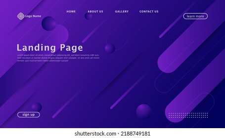 Modern Geometric Gradient Landing Page Template Design,purple Background,shapes Design