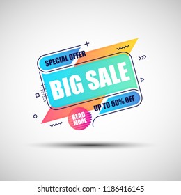 Modern geometric gradient sale banner. Vector illustration of abstract colorful big sale banner made of different simple shapes for your graphic and web design