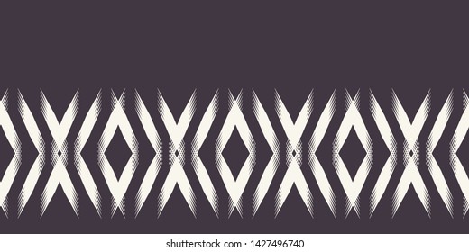 Modern geometric hand drawn woven diamond border. Repeating abstract gradient chevron ribbon trim. Ornamental monochrome geo. Trendy ethnic tribal surface design. Seamless vector edging background.