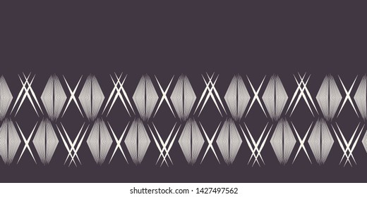 Modern geometric hand drawn woven diamond border. Repeating abstract gradient chevron ribbon trim. Ornamental monochrome geo. Trendy ethnic tribal surface design. Seamless vector edging background.