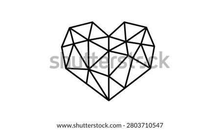 Modern geometric heart icon using a polygonal line art style, perfect for contemporary graphic design, app icons, and romantic themes.
