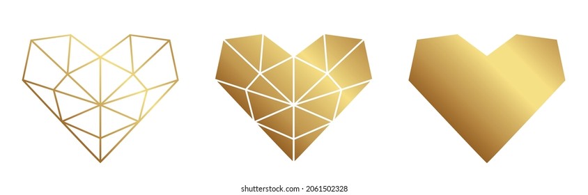 Corazón geométrico moderno - conjunto de tres corazones. Corazón dividido en formas regulares. Corazón en las líneas. Forma cardíaca. Aislado sobre fondo blanco. Vector.