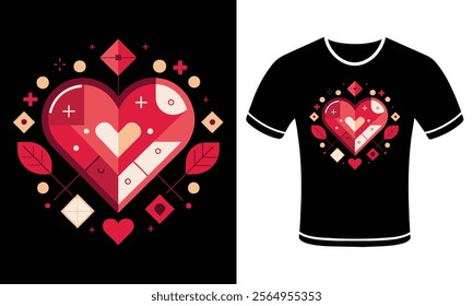 Modern Geometric Heart Valentine's Day T-Shirt Design – High-Quality Vector Art