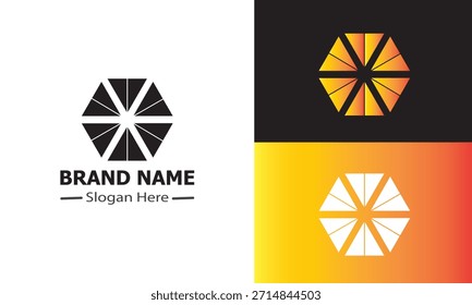 A modern geometric hexagon logo design concept featuring triangular elements.