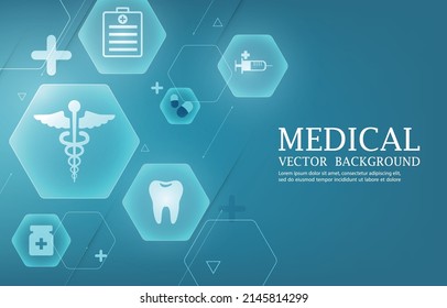 Modern geometric hexagon shape ande medical icons.vector medical background