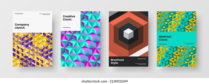 Modern geometric hexagons banner illustration bundle. Vivid company brochure vector design layout composition.