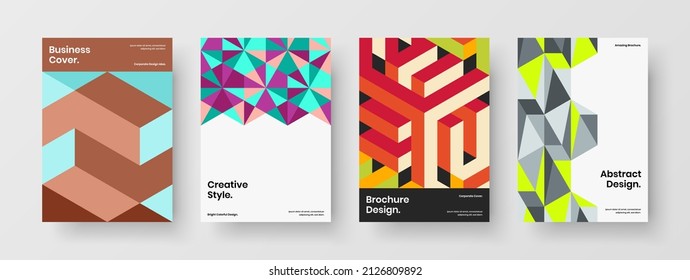 Modern geometric hexagons booklet layout set. Vivid cover vector design illustration collection.