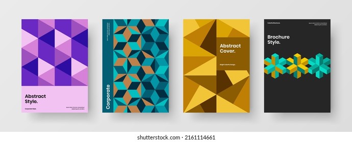 Modern geometric hexagons flyer template set. Unique pamphlet A4 vector design illustration collection.