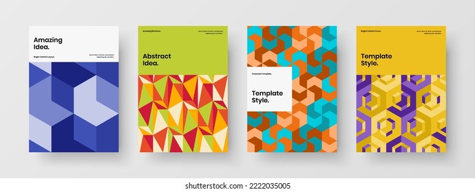 Modern geometric hexagons postcard layout collection. Minimalistic brochure A4 vector design illustration set.