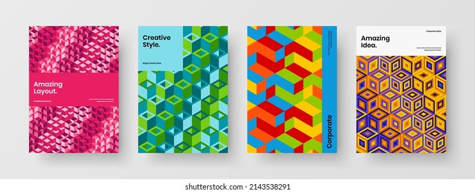 Modern geometric hexagons postcard template composition. Trendy corporate identity vector design layout bundle.