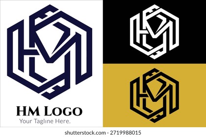 Diseño de logotipo de monograma HM geométrico moderno con líneas limpias y estructura simétrica. Adecuado para la marca corporativa, empresas emergentes, empresas de tecnología, marcas de lujo e identidad empresarial profesional. Logotipo de Vector editable ideal para Web, impresión y uso digital.