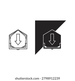 Modern geometric house icon with arrow pointing downwards graphic design dwelling place direction