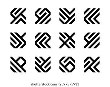 modern geometric icon logo shape set brutal style