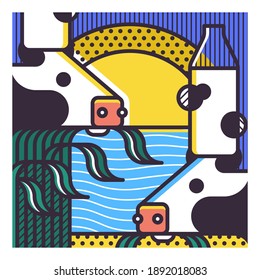 Modern geometric illustration with dairy products. Abstract illustration for posters, prints, products. 