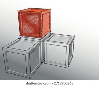Modern geometric illustration with dynamic cube arrangement