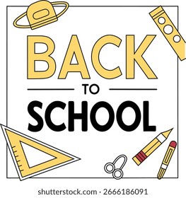 Modern geometric illustration of school essentials in a simple color palette.