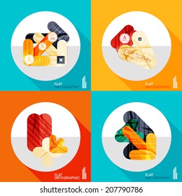 Modernes geometrisches Infografik-Set im trendigen Flachstil. Abstrakte Layoutkollektion für Unternehmen
