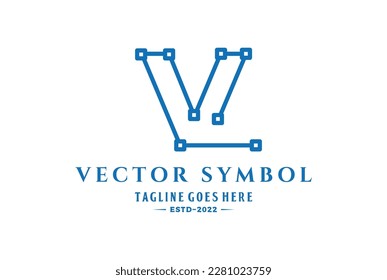 Modern Geometric Initial Letter V with Node Point Line for Vector Logo Design