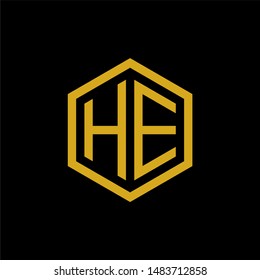 Modern geometric initial logo design. Golden luxury letter HE modern flat design vector