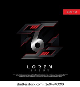 modern geometric initial number 6 technology logo. 3d icon, template design