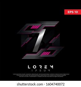 modern geometric initial number 7 technology logo. 3d icon, template design