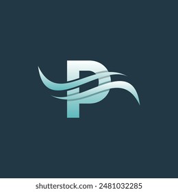 Moderno geométrico inicial P Wave Ocean diseño simple logo