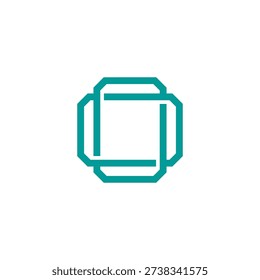 Modern geometric interlocking square and octagon design with teal lines creating a sophisticated abstract pattern