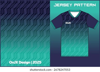 Diseño geométrico moderno del patrón del jersey – Plantilla de la ropa deportiva del gradiente.

Diseño de patrón de jersey geométrico moderno con fondo degradado en tonos azules y verdes. Plantilla de Vector editable.