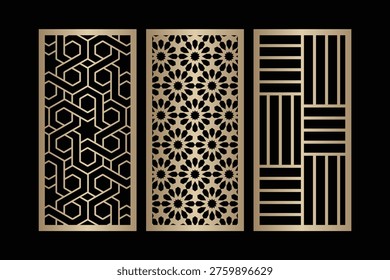 Modern Geometric Laser Cut Decorative Panel Set, Islamic Pattern CNC Wood Screen for Wall or Room Divider