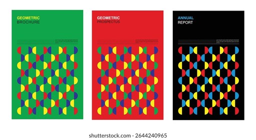 Diseño geométrico moderno: coloridos diseños de portadas abstractas para folletos, folletos e informes anuales.