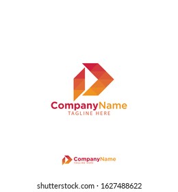 Modern and geometric letter d with arrow moving forward and gradient color in the triangle shape give the logo a paper cut style 