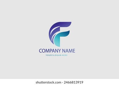 Modern Geometric Letter F logo with blue and white colours isolated on Black Background. Usable for Business, Branding and Technology Logos. Flat Vector Logo Design Template Element