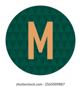 Modern geometric letter M design featuring a dark green triangle-patterned background. Perfect for logos, branding, and contemporary design projects. Minimalist yet stylish emblem with a professional 