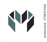 Modern geometric letter M logo inspired by architectural floor plan layout. The abstract structure also forms a subtle heart shape, symbolizing home, care and property development. Suitable for real estate agencies, architecture studios and construction companies.
