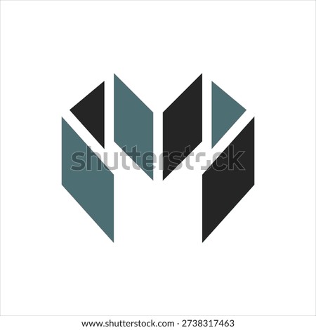 Modern geometric letter M logo inspired by architectural floor plan layout. The abstract structure also forms a subtle heart shape, symbolizing home, care and property development. Suitable for real estate agencies, architecture studios and construction companies.