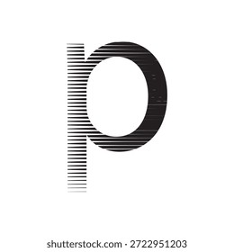 Design moderno do logotipo da letra geométrica pequeno p com padrões de linha horizontal para início tecnológico ou marca digital vetor de identidade corporativa