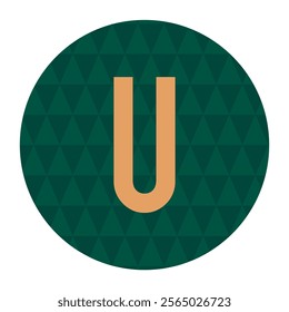 Modern Geometric Letter U Design - Minimalist Green and Gold Circle with Triangle Pattern, Perfect for Branding, Monograms, or Contemporary Logo Designs