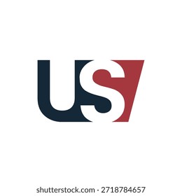 Logotipo geométrico moderno del monograma de los E.E.U.U. de la letra, azul marino minimalista y Vector rojo del icono de la marca.