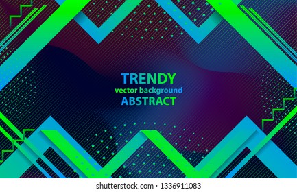Modern geometric lines 3D volume new trend hipster style art abstract background business dark blue green