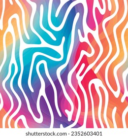Modern geometric lines blend with curve doodles. Seamless vector design. Seamless colorful gradient texture.