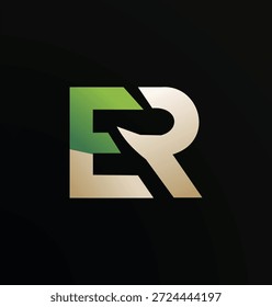 Modernes geometrisches Logo, das die Buchstaben E und R zu einer quadratischen Form mit Farbverlauf-Oberfläche kombiniert.